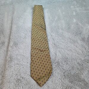 Trussini Silk Tie Mens OS Geometric Grid Pattern Made In Italy Gold Blue 59x3.75